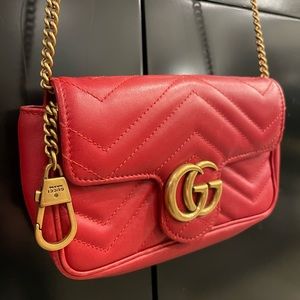 AUTHENTIC Gucci Red Leather “GG Marmont super mini bag”